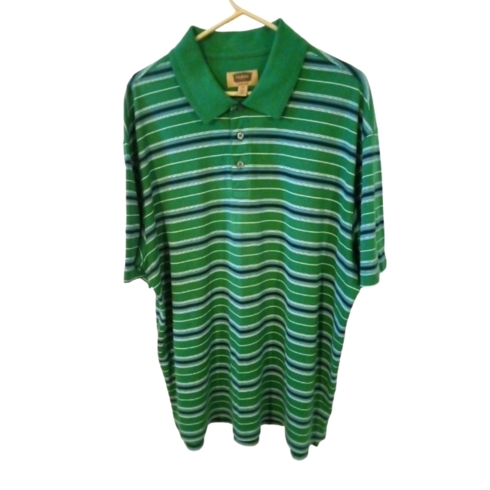 Foundry Polo Shirt Green, Navy, White Striped Collared Short Sleeve Casual 2XL